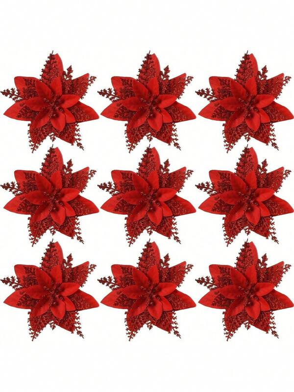 2/10/20 flores artificiais brilhantes de Natal (com clipes), decorações multicoloridas para árvores de Natal para Natal, Ano Novo, casamento, festa, flores e guirlandas DIY