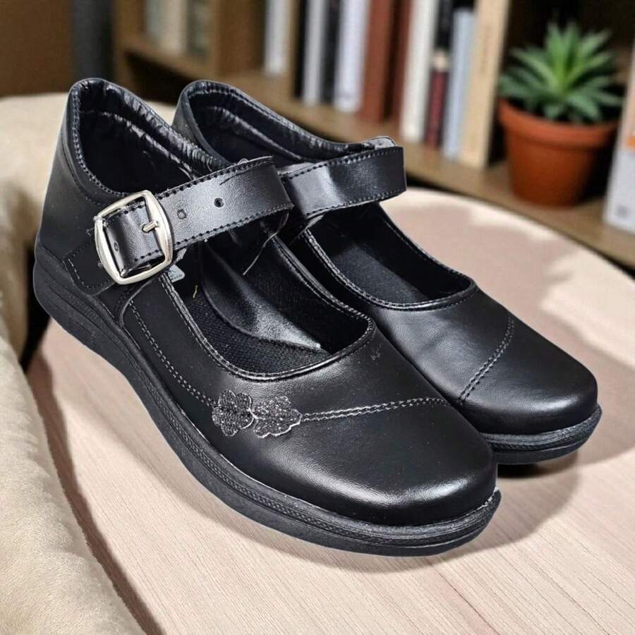 Zapatos Escolares Para Dama Color Negro Estilo TÓXICA Varios Diseños  Casual    Bucle de gancho  Hebilla