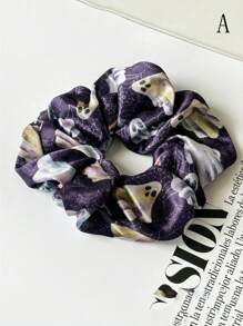 1pc Halloween Hair Scrunchies, Pumpkin Skull Design Hair Tie, Spooky Theme Hair Accessories, Scrunchies Hair, Hair Tie ,Hair Accessories, Ponytail Holders, Hair Elastics, Hair Rubber Bands ,Halloween Costumes Holiday Essential