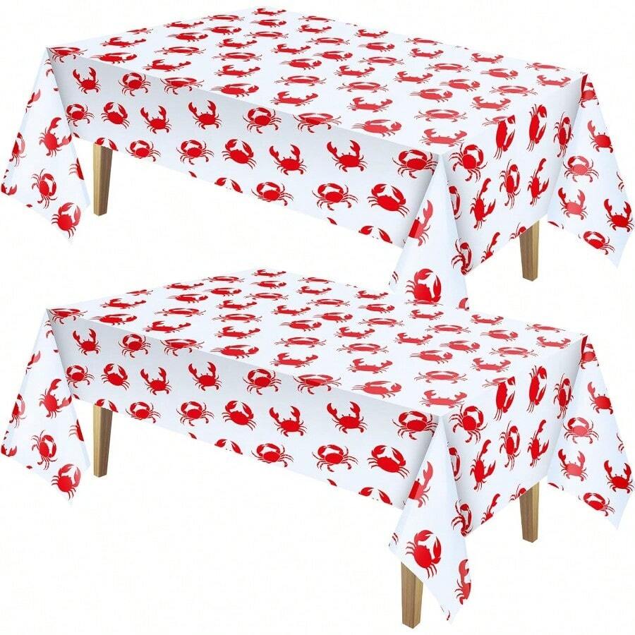 2 Pcs 54 X 108 Inch Crab Boil Party Table Cloth Summer Seafood Party Supplies Plastic Crab Tablecover Decorations Rectangular For Sea Animals Dining Kitchen Centerpieceaa