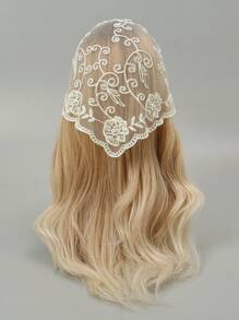 1件时尚花卉刺绣蕾丝头巾，复古女士三角头巾，优雅头饰发饰，教堂祈祷及婚礼面纱，新娘蕾丝曼蒂拉，秋季服装，女士情人节配饰