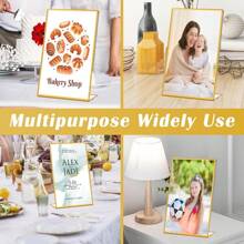 6pcs L-Shaped Acrylic Sign Holders, 5 X 7" (13X18cm), Gold Color Desktop Stands, Slanted Paper Holders, Transparent Display Racks For Menus, Flyers, Frames, Suitable For Weddings, Parties, Photo Displays