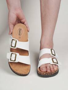 DISARCON Men's Summer New Sandals, Outdoor Street, Matching, Fashion, Casual, Beach, Flat/Mid-Heel/Arch Support/Comfortable Flat Couples Shoes, Breathable High-End/High-Quality/Outdoor Women's Sandals, Adjustable Upper In White/Black/Double Buckle/Metal Buckle/Retro/Classic Indoor Slippers