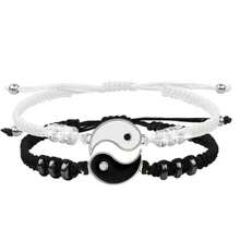 2pcs/Set Unisex Fashionable & Versatile Yin Yang Bagua Natural Stone Beaded Bracelet Set - Black and White - View 10