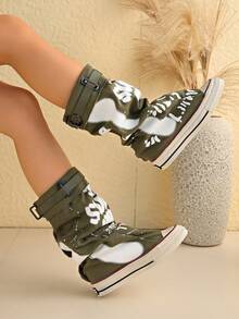 Giày bốt nữ cổ thấp đế dày mũi tròn màu xám cho mùa Thu/Đông, bốt vải bố thường ngày cho mùa Xuân & Thu, bốt dành cho nữ. - màu xanh lá - Xem 4