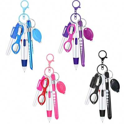 Best-Selling Nurse Pen Set, A Set Of 6 Nurse Pens Includes A Marker Pen, A Pen With A Light, A Retractable Ballpoint Pen, A Foldable Scissors, An ID Card Holder And A Lanyard.