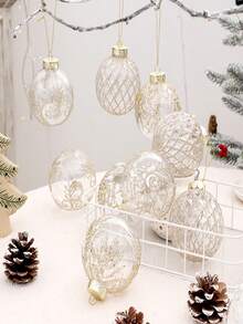 9 Pcs Christmas Baubles - Clear Christmas Tree Baubles, 8cm Painted Holiday Wedding Bauble Set | Shatterproof Ornaments For Christmas Tree Decoration, Premium Hanging Tree Pendant Ornaments For Decor,Transparent Christmas Balls, Christmas Tree Pendants, Christmas Tree Decorations Christmas Decorations Winter Room Decor Christmas Decorations Home Christmas Gifts Christmas Decor - Multicolor - View 5