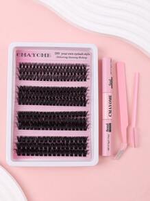 240/222 szt. puszystych, pojedynczych kępek rzęs o dużej pojemności, 10-14 mm, sztuczne rzęsy D Mix, zestaw do przedłużania rzęs DIY z klejem do rzęs, płyn do demakijażu, pęseta, do łatwej aplikacji i długotrwałego efektu w domu, zestaw do przedłużania rzęs, zestaw rzęs