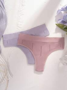 7pcs/Pack Women's Sexy Low Waist Ruffle Trim Hollow Out Seamless Breathable Thong Panties - Multicolor - View 6