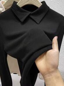 Chemise de corps noire élégante et affinante à col roulé, polyvalente et mettant la silhouette en valeur, nouveau design automne/hiver pour femmes