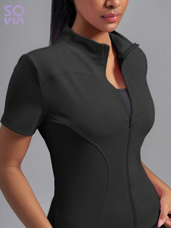 Soyun Women's Yoga Short-Sleeved Jacket Collar For Tight Fit Fo Travel Home Leisure Office And Gym