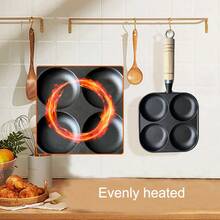Non Stick Frying Pan, 4-Hole Medium-Sized Frying Pan, Induction Cooker, Healthy Cooking Pan With Wooden Handle, Frying Pan, Egg Frying Pan, 4-Cup Pancake Pan, Suitable For Breakfast, Suitable For Gas Stoves And Induction Cookers, Easy To Clean Non Stick Pan, Family Dinner Supplies, Party Supplies - Black - View 6