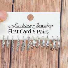 6 件/24 件优雅复古别致人造珍珠心形几何编织宽金属 C 形环状耳环多件套，适合节日、派对、约会、日常佩戴的礼物 - 銀色 - 查看 3