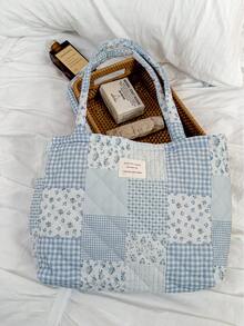 1个印花拼接女士优雅休闲手提包，多功能大容量单肩包，适合旅行、度假、收纳化妆品、洗漱用品，可装手机、钱包、卫生巾、钥匙、笔记本电脑、耳机、充电器、口红、香水、护肤品等——绝佳礼品之选 - 彩色 - 查看 1