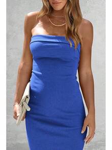 Women's Summer Bodycon Maxi Tube Dress Ribbed Strapless Side Slit Long Going Out Casual Elegant Party DressesHalloween Christmas New Year - 藍色 - 查看 3