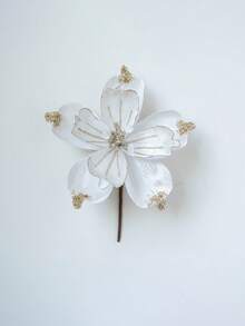 1pc Christmas Poinsettia Glitter Faux Flowers Elegant Christmas Artificial Flowers For Xmas Wreath Floral Decorations Luxury Xmas Tree Topper Christmas Tree Ornaments Holiday Home Party Decorations Home Decor Christmas Decorations Room Decor Winter