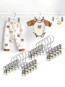 10 Stücke/Set Baby Kleiderbügel - 360° drehbare Silikonclips Kinderhosen/Hosen Bügel, platzsparender Kleiderorganizer für Babys, hochwertige Edelstahl, geeignet für Neugeborene und Kinder, Farbe zufällig - Verschiedenfarbig - Übersicht 3