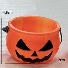 1pc Halloween Evil Pumpkin Bucket Candy Jar With Scary Triangle Eyes, Pumpkin Decor For Holiday Venue Decoration, Halloween Decorations - Burnt Orange - View 6