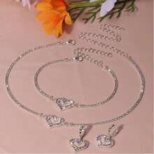 3 Stücke/Set Halskette, Armband und Ring Schmuckset mit weißen Perlen und Herzanhänger, elegant für Mädchen zum Tragen auf Banketten und Partys - Herz Schmuckset - Übersicht 12