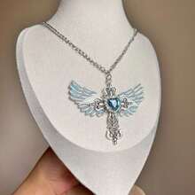 Gothic Subculture Angel Cross Wings Sweater Chain Original Y2K Neck Chain - Blue - View 6