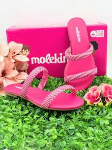 Girls' Flat Sandals, Slide Molekinha, Comfortable Youth - Pink Sorrento - View 6