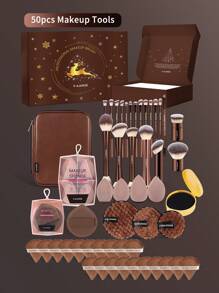 MAANGE 10/13/20/23/50 Pieces Makeup Tools Including 20 Pieces Professional Aluminum Tube Makeup Brush Set + 1 Storage Bag + 2 Pieces Air Cushion Puffs For Daily Use And Travel,Makeup Accessories Gifts For Friends ﻿ ﻿ ﻿