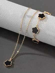 6pcs/Set Women's Same Color Lucky Flower Decoration Accessory Combination 1 Pair Of Earrings 1 Necklace 1 Bracelet 1 Bracelet 1 Ring Set Suitable For Daily Use