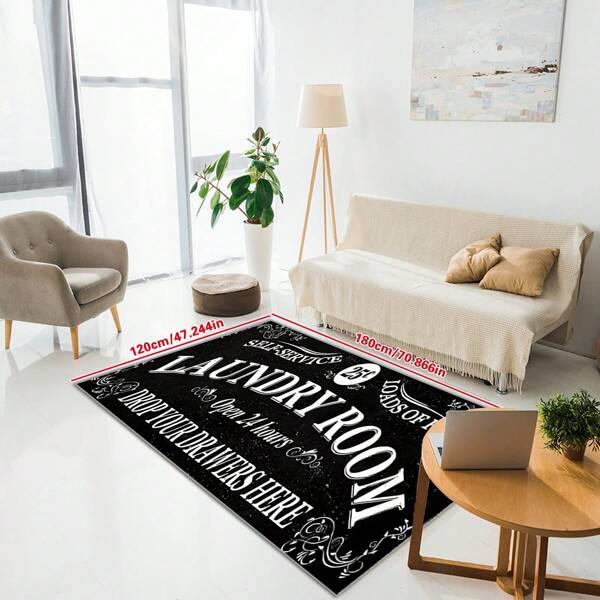 1pc Black & White Text Pattern Floor Mat, Absorbent Non-Slip Carpet Rug For Laundry Room, Hallway, Kitchen, Soft Cushion Mat