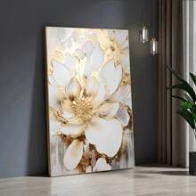 优雅花卉帆布印刷 - 现代抽象白色和金色树木墙面艺术，客厅和卧室的无框装饰，带有柔和粉色和紫色色调的风景海报，户外装饰