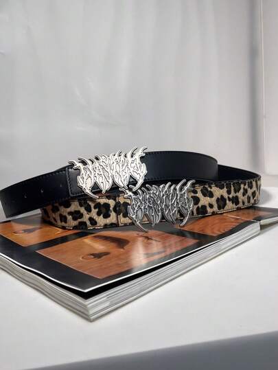 Moonlight Detachable Buckle Spiked Studded Punk Black Smooth/Leopard Fluffy Reversible Belt, Fashion Essential For Hoodie, Jacket, Summer, School Casual, Business, Boyfriend Husband Father Dad Men Gift, Daily Wear, Fashion, Teen, Outdoor, Vacation, Athletic, Travel, Street, Boho, Vintage Fall, Autumn, Halloween Autumn-Winter Accessories,Suitable For Teens, Youth,Men,Casual, Outdoor, Athletic, Vacation, Graduation Gifts, Birthday, Daily Wear