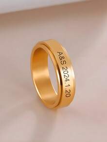 6mm Stainless Steel Personalized Spinner Ring, Unisex Custom Engraved Couple Rings, Engagement Wedding Gift, Stress Relief Jewelry - Gold - View 5