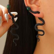 1 对朋克创意扭蛇耳钉，夸张的黑色，适合女性日常佩戴 - 黑色 - 查看 2