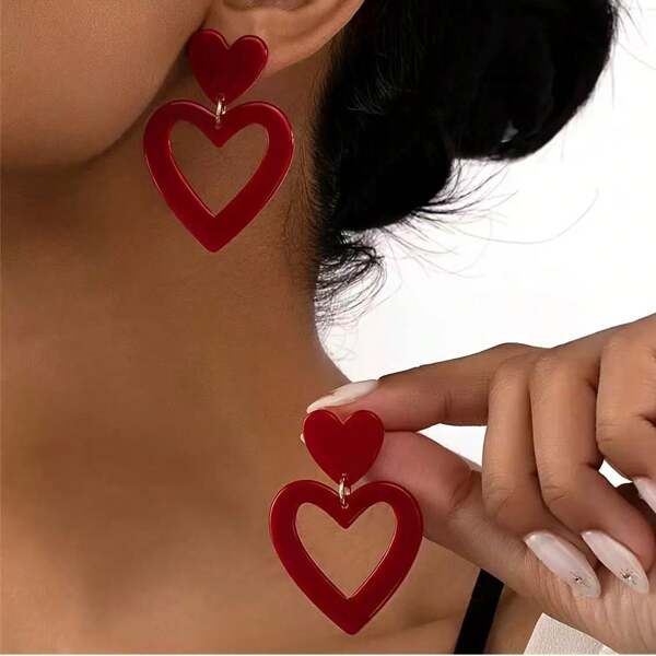 1 Pair Of Fashionable, Elegant, Exaggerated, Heart-Shaped, Open-Work, Exquisite, Simple, And Neutral-Style Earrings, Suitable For Everyday Gifts And Valentine's Day/Mother's Day Presents.