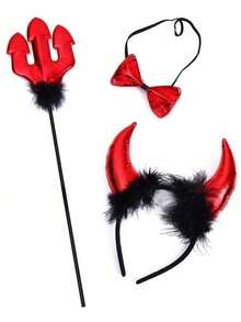 1/2/3/4pcs Christmas Animal Costume Props, Adult & Kids Cosplay Performance Devil Horn Headband, Trident Set Halloween - Multicolor - View 15