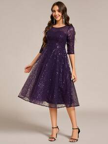 EVERPRETTY Elegant Sequin Dress, Suitable For Weddings, Parties, Galas, Graduation Ceremonies, Festivals, Mother Of The Bride Formal Occasions - Purple - View 5