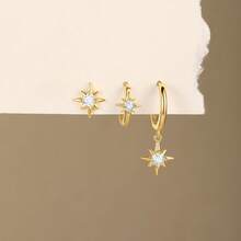 Set Of 3 Pairs Of Luxurious Star-Shaped Earrings With Sparkling Cubic Zirconias - Dorado - Ver 4