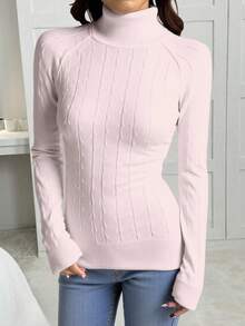 Jersey cardigan mujer, suéter cuello alto, prenda ajustada, ropa de invierno, suéter texturizado, ropa cómoda, suéter elegante, jersey de punto, moda femenina, prenda versátil, suéter con mangas largas, ropa para frío, suéter para layering, outfit casual, moda de otoño-invierno. - Rosa Pálido - Ver 1