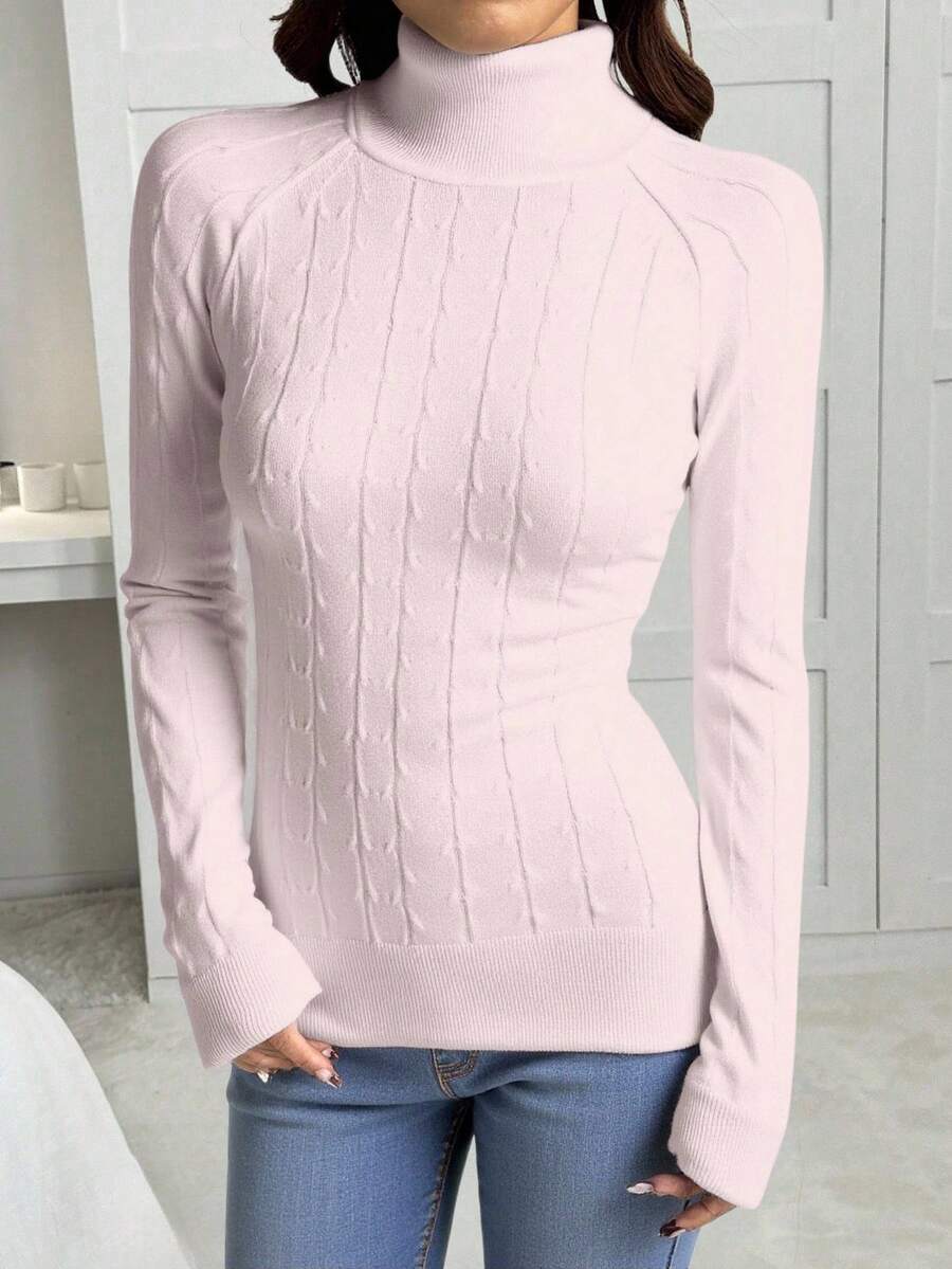 Jersey cardigan mujer, suéter cuello alto, prenda ajustada, ropa de invierno, suéter texturizado, ropa cómoda, suéter elegante, jersey de punto, moda femenina, prenda versátil, suéter con mangas largas, ropa para frío, suéter para layering, outfit casual, moda de otoño-invierno. - Rosa Pálido - Ver 1