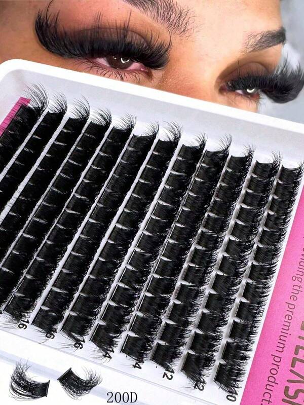 240 Stück/144 Stück 8D Luxus Flauschige DIY Cluster Wimpern - 9-20mm gemischte Länge Wimpernverlängerungen 0,07mm Russisch D Curl Dick & Wiederverwendbar Dramatische Wimpern Einfach für Anfänger - 12 Tabletts 60D/80D200D Sortiment Wimperncluster, Wimpernbüschel, Einzelwimpern, Wimpern, Künstliche Wimpern