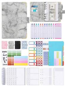 38 件 A6 PU 皮革预算夹笔记本钱包收纳袋，带现金信封、预算表、自粘标签、文具用品、学校用品、返校用品 - 灰色 - 查看 9