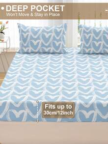 1pc Heart Pattern Bedsheet, Soft & Comfortable Bedroom Mattress Protector Cover, Includes Fitted Sheet Only, Machine Washable - Multicolor - View 6