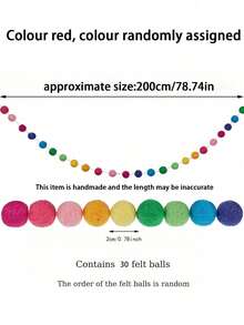 1/2pcs Felt Ball Garland Colourful Pom Pom Garland Handmade Felt Ball Garland For Wall Christmas Tree Decoration (Rainbow) Home Decor Christmas Decorations Room Decor
