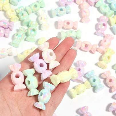 10 件/包亚克力糖果镀彩色大孔珠，29X12mm 马卡龙可爱糖果散珠适用于手链吊坠 DIY 珠宝制作配件