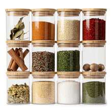 4-6-12pcs/Set Small Capacity Glass Jars With Lids, Glass Containers For Tea, Coffee, Sugar, Food Storage, Spice, Cookies, Kitchen Accessories, Airtight & Moisture-Proof Containers For Organized Kitchen Countertop And Pantry, Transparent Food Storage Containers With Wooden Lids