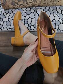 Women's Mary Jane Comfort Mustard Doll Shoes, 3 Cm Heel, Elegant Office - Màu Mù tạt vàng - Xem 2
