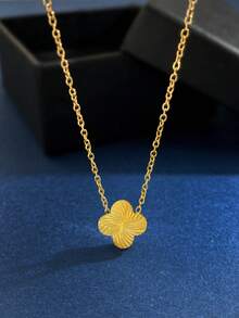 1件优雅四叶花925纯银项链，女士精致优雅项链，时尚首饰，派对、生日、约会礼物 - 旋轉四葉項鍊 - 查看 5