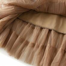 Women's A-Line Fairy Patterned Elastic Waist Ruffle Tulle Layered Midi Skirt - Tutu B Khaki - View 4