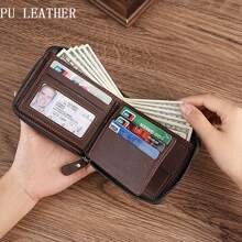 Vintage Multifunctional Bifold Wallet For Men PU Leather Multi-Card Zipper Wallet, ID Credit Card Wallet With ID Window, Minimalist Front Pocket Design, High-Capacity Money Clip, Perfect Gift For Men