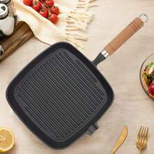 Black Square Thick Cast Iron Frying Pan, Barbecue Pan, Striped Steak Pan, Uncoated Non Stick Frying Pan, Barbecue Picnic Pan, Multifunctional Square Baking Pan With Pouring Port, Durable Barbecue Frying Pan, Suitable For All Stoves (Gas, Electricity, Induction) - màu đen - Xem 7
