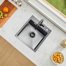 40cm Kitchen Sink Workstation, 304 Stainless Steel Top Mount Sinks, Drop-In Single Bowl Farmhouse Basin With Accessories, Household Dishwasher Sinks For RV, Prep Kitchen, And Bar (Black) - Black - View 1